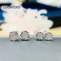 luowend 100 solid 18k white gold earrings women engagement stud earrings certified real natural diamond earring birthday gift