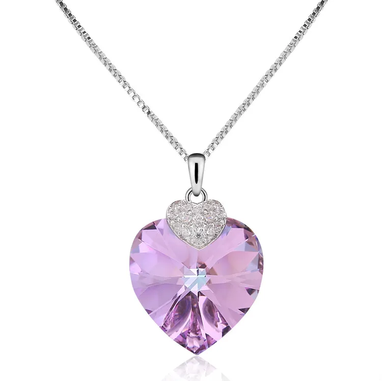 Swarovski Ожерелье для женщин в форме сердца аметист кристалл кулон ожерелье хорошее ювелирное изделие чокер колье подарок для леди ожерелье - Цвет камня: as picture