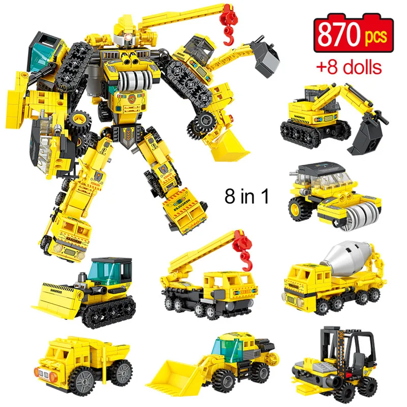 

870pcs City Technical Engineering Transformation Robot Model Building Blocks 8in1 Vehicle Figures Bricks For Boys Gifts