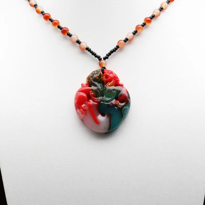 

Chinese Natural Color Jade Pixiu Pendant Necklace Carved Charm Jadeite Jewelry Fashion Accessories Amulet for Men Women Gifts