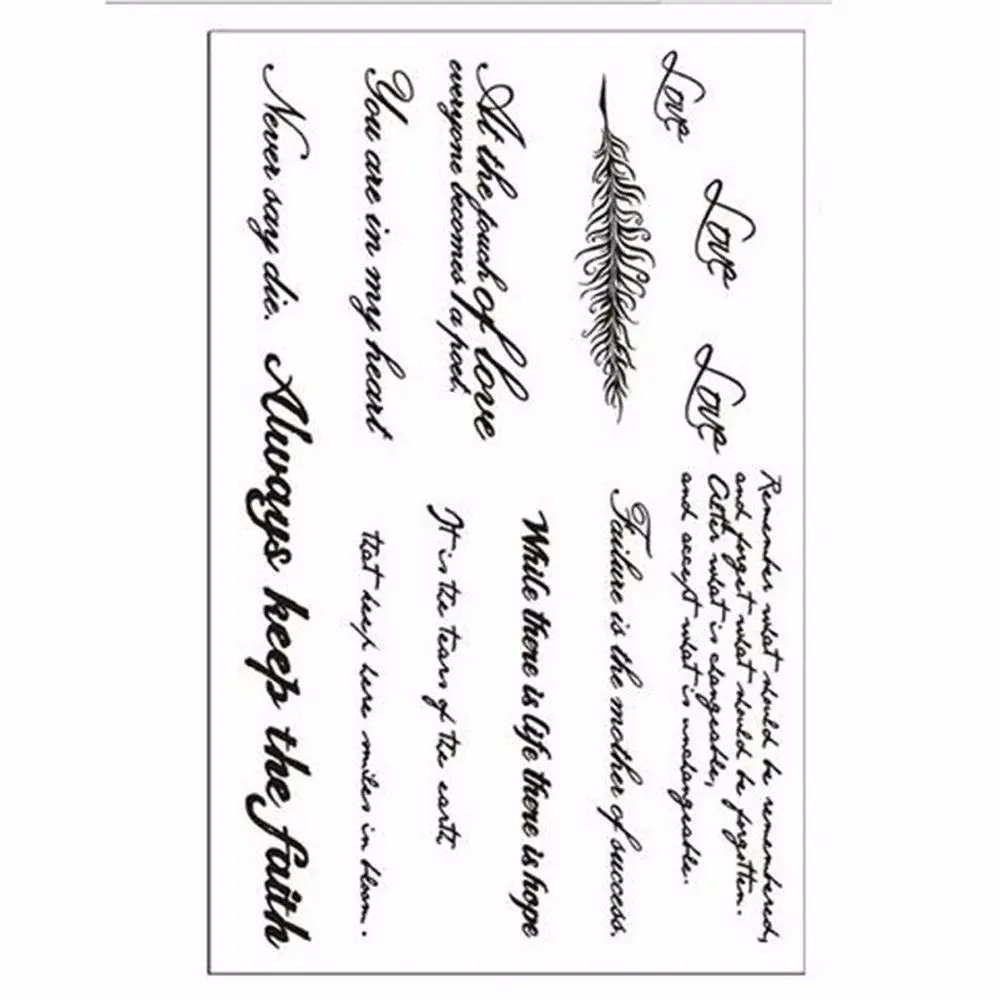 1 лист водостойкая наклейка с черными буквами и перьями|Временные тату| |