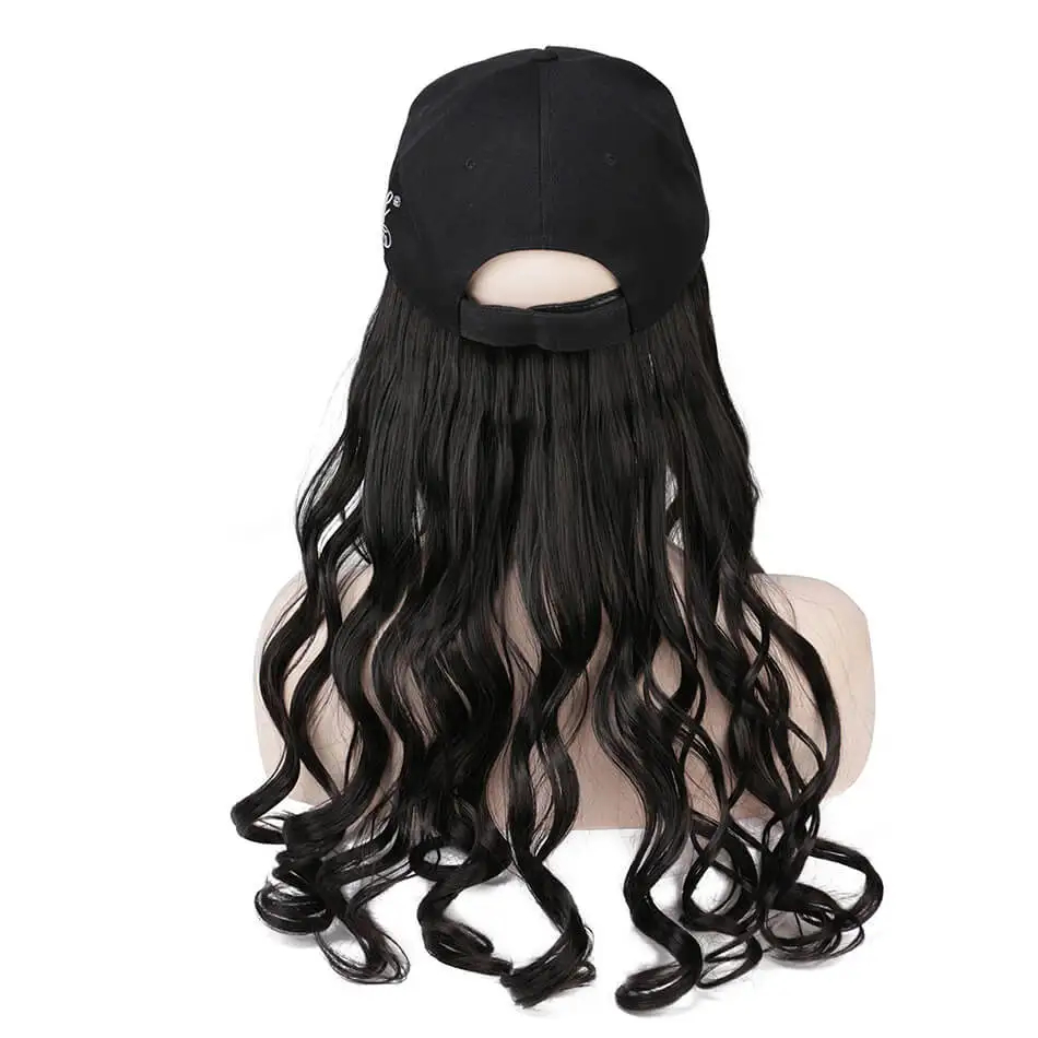 Beauty On Line Hair Extensions Body Wave Synthetic Wig With Black Adjustable Baseball Cap Dark Brown Attached Removable Hat |