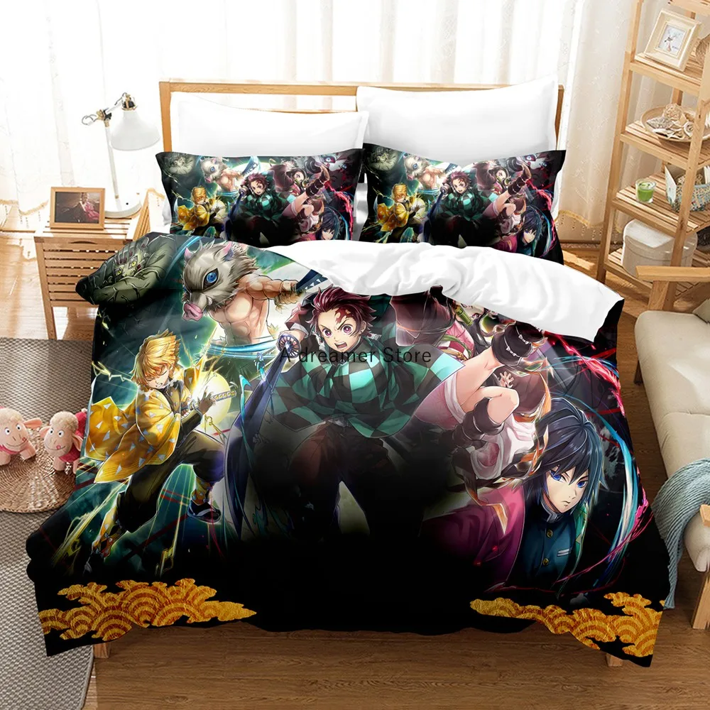 

Newest Demon Slayer Pattern Duvet Cover Printed Bedding Set And Pillowcase 200x200cm Size BedClothes Child Adult Home Textile