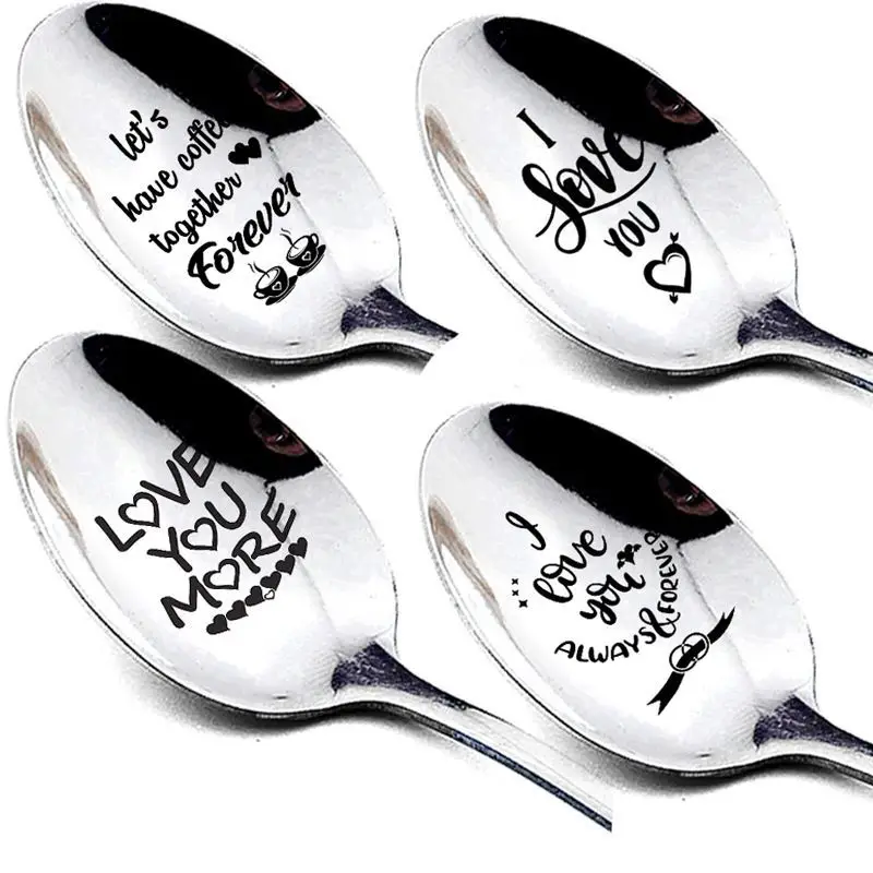 

Wedding Anniversary Gift Valentine's Day Gift Stainless Steel Spoon Long Handle Engraved Spoon Household Supplies