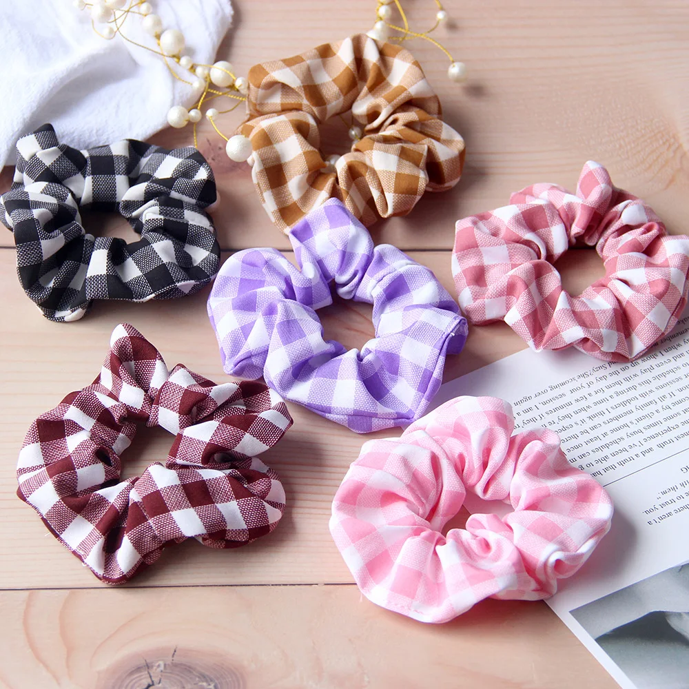

Ретро винтажный клетчатый рисунок Scrunchies Chouchou для Женский хвостик волос вставку внутрь эластичного ремешка милые резинки для волос 6 шт./упа...