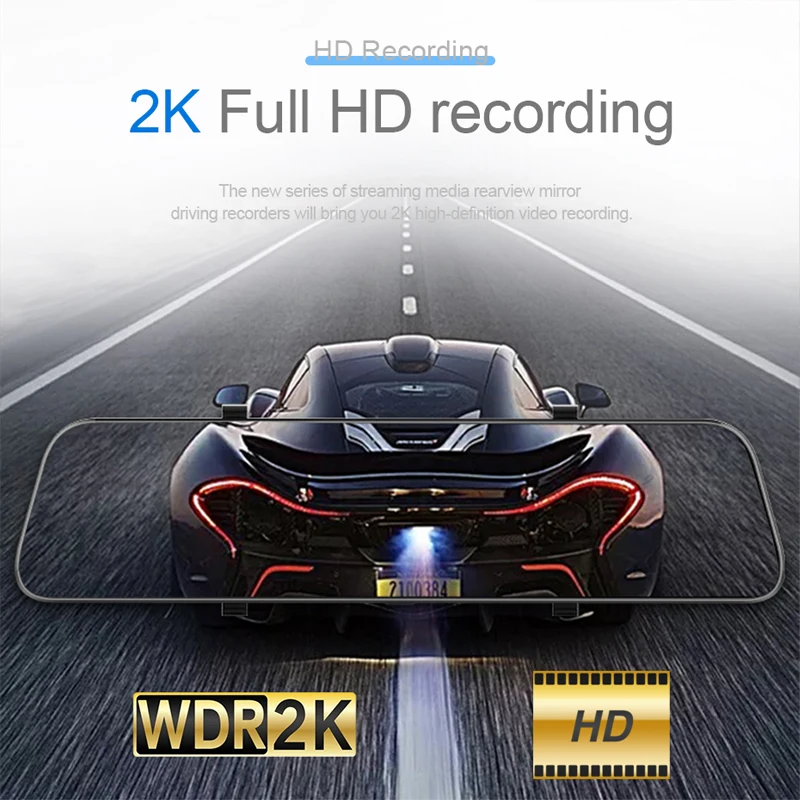 Автомобильный видеорегистратор зеркальный 2K HD камера заднего вида с двумя