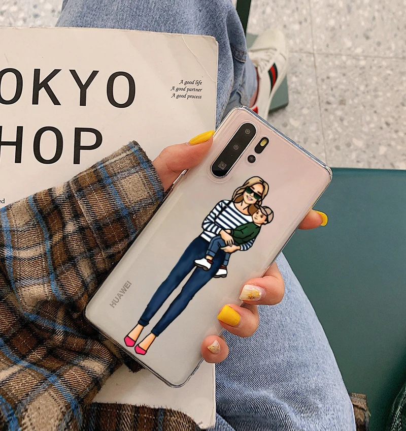 Модный женский силиконовый прозрачный чехол для телефона мамы и дочки huawei P8 P9 P10