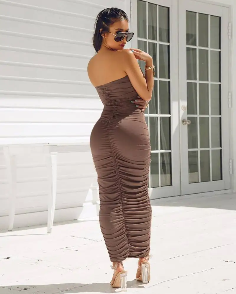 Платье женское с высокой талией летнее плиссированное платье открытыми плечами