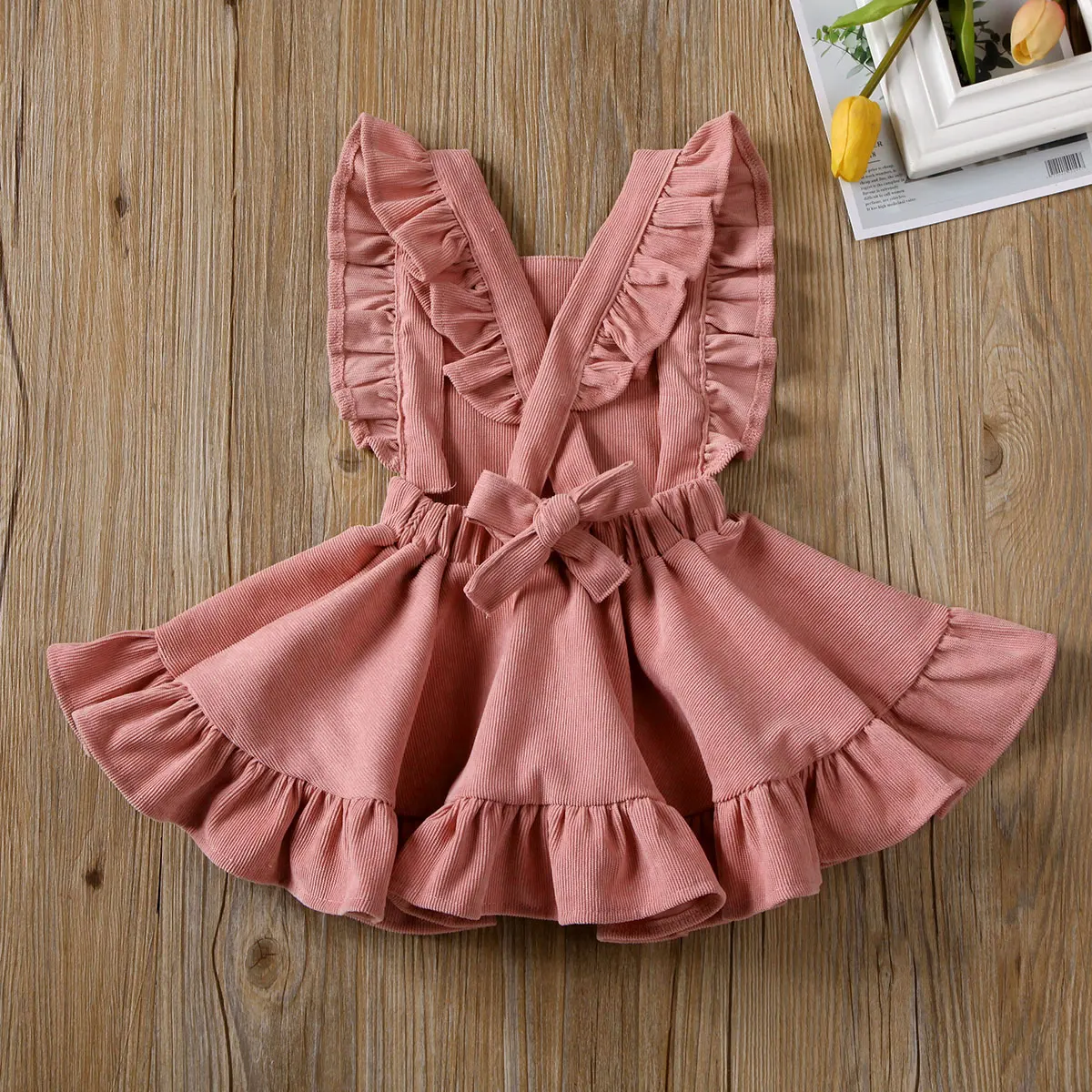 Летние платья вельветовое платье для маленьких девочек сарафан с оборками без