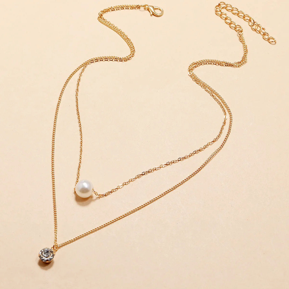 Женское Двухслойное ожерелье с подвеской из искусственного жемчуга стразы