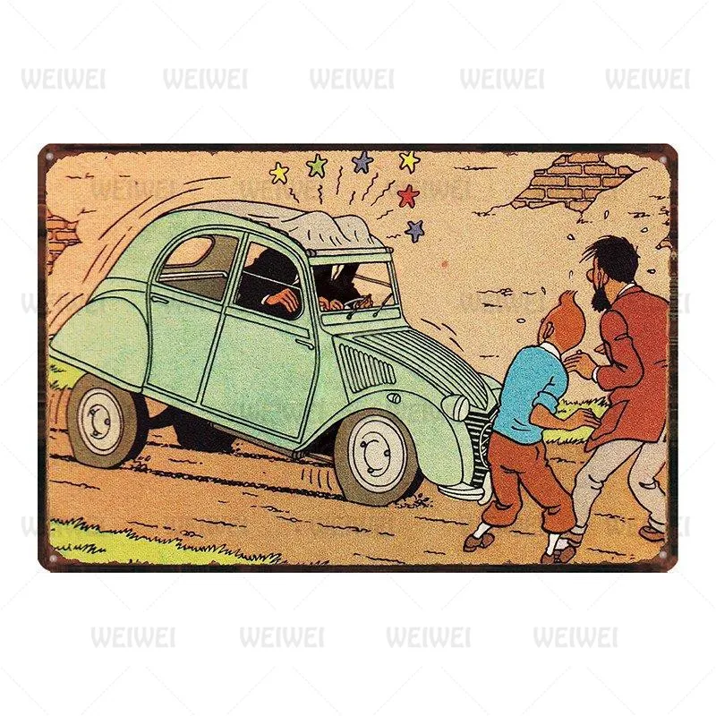 

Tintin Cartoon Metal Tin Signs Alpha Art Painting Shop Wall Sticker Home Decor Tintin Movie Poster Bar Vintage Iron Plates