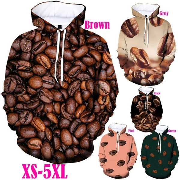 

New Fashion Coffee Bean 3D Printing Hoodie Men and Women Pullover Casual Bean Sweatshirt