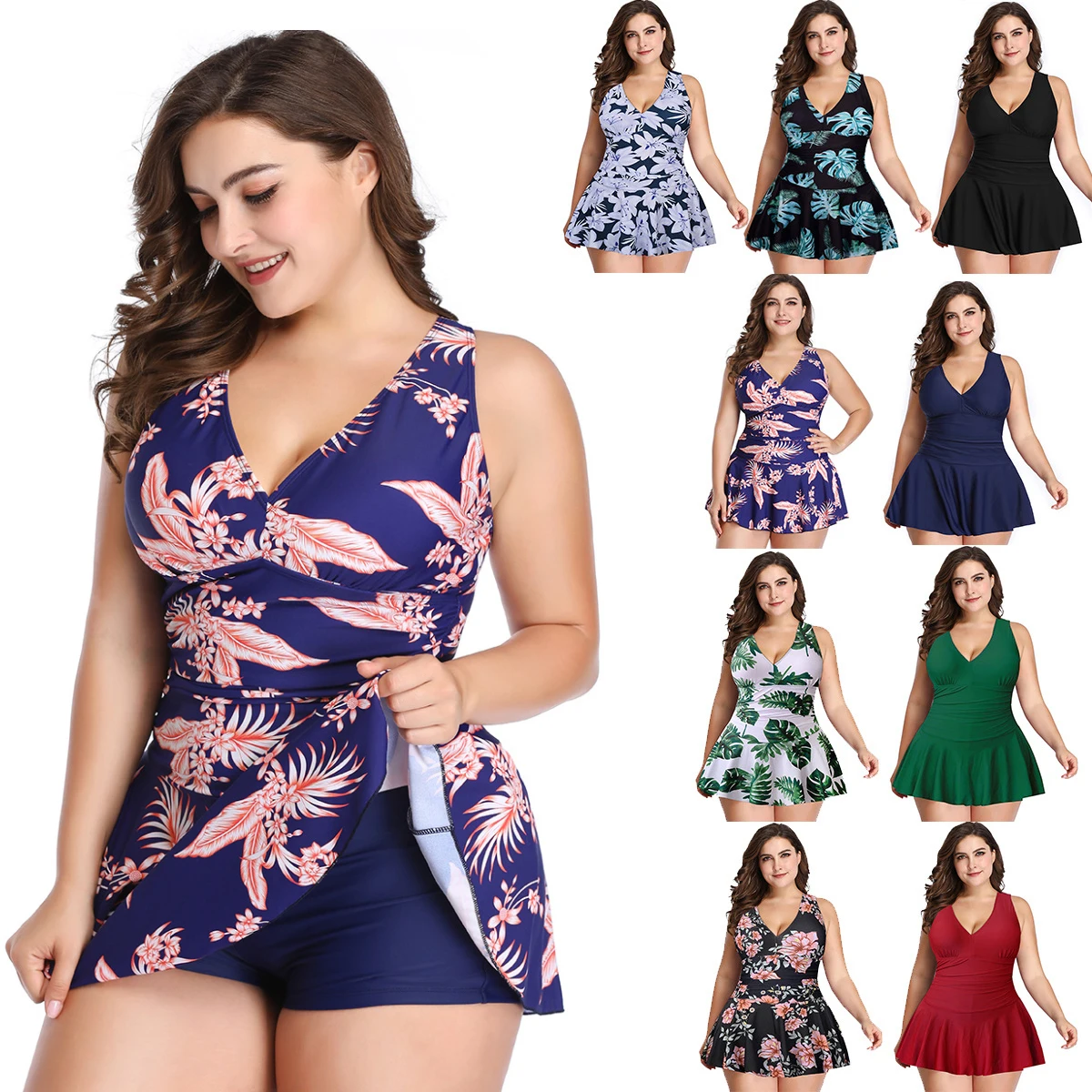 

Oversize Swimsuit Cover Belly Solid Print Skirt Split Swimsuit Boxer Swimsuit Women Swimsuit Bathing Suit Women