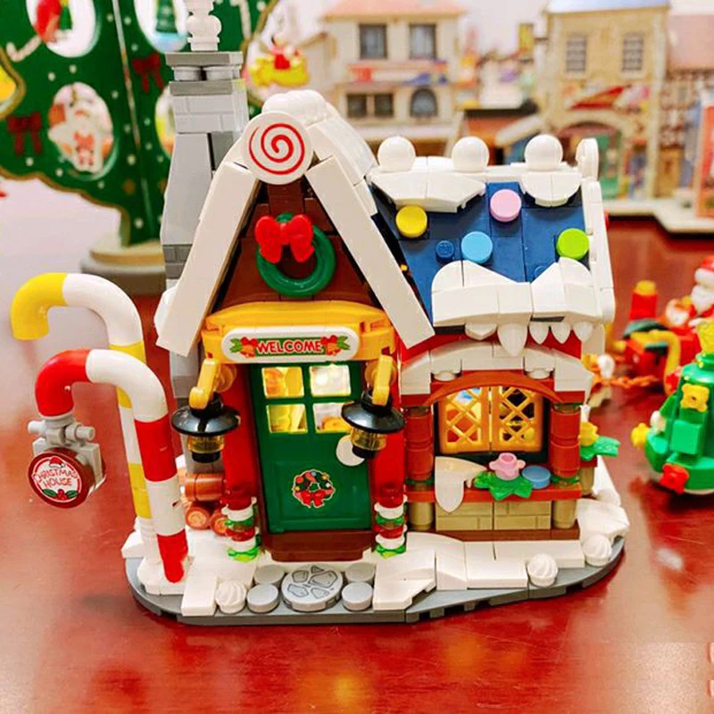 MOC LOZ Mini Christmas Santa Claus House Model Building Block With Snowman Dolls Architecture Bricks DIY Christmas Toy Kid Gifts images - 5