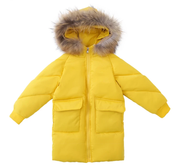 Fashion Children Winter Down Cotton Jacket Girl Clothing Kids Clothes Warm Thick Parka Fur Collar Hooded Long Coats Outfits
