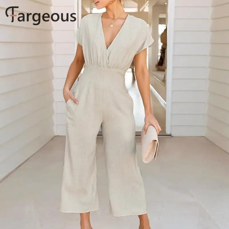 Летний Повседневный Однотонный женский комбинезон без рукавов с высокой талией