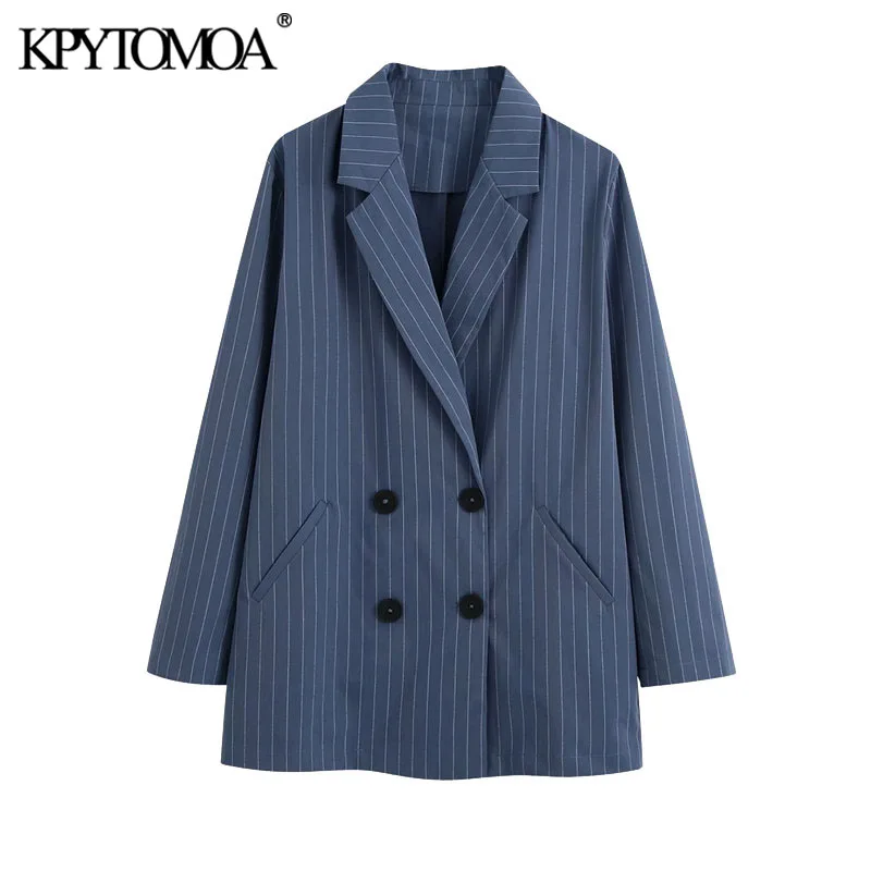 KPYTOMOA Женская мода 2020 офисная одежда двубортный полосатый Блейзер Пальто