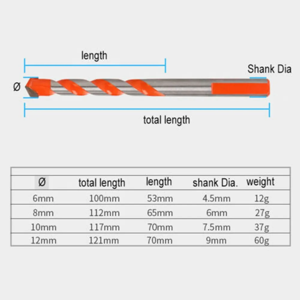 Набор сверл для плитки пластиковый цементный пакет 4 шт. 6 ~ 12 мм треугольные
