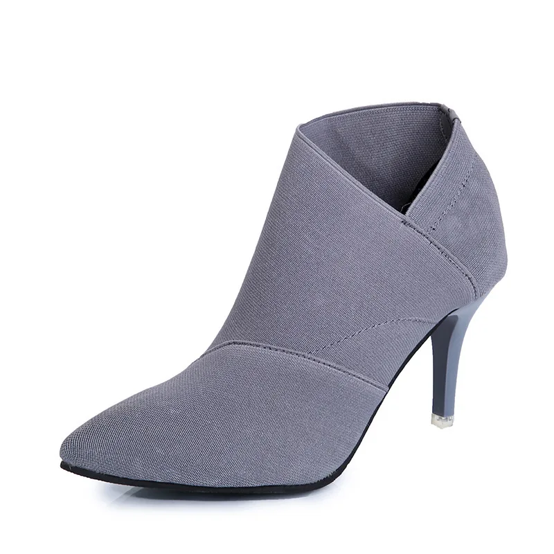 

2020 Explosive High-heeled Short Boots Women's Elastic Boots British Pointed Martin Boots Show Thin Slim Ankle Boots
