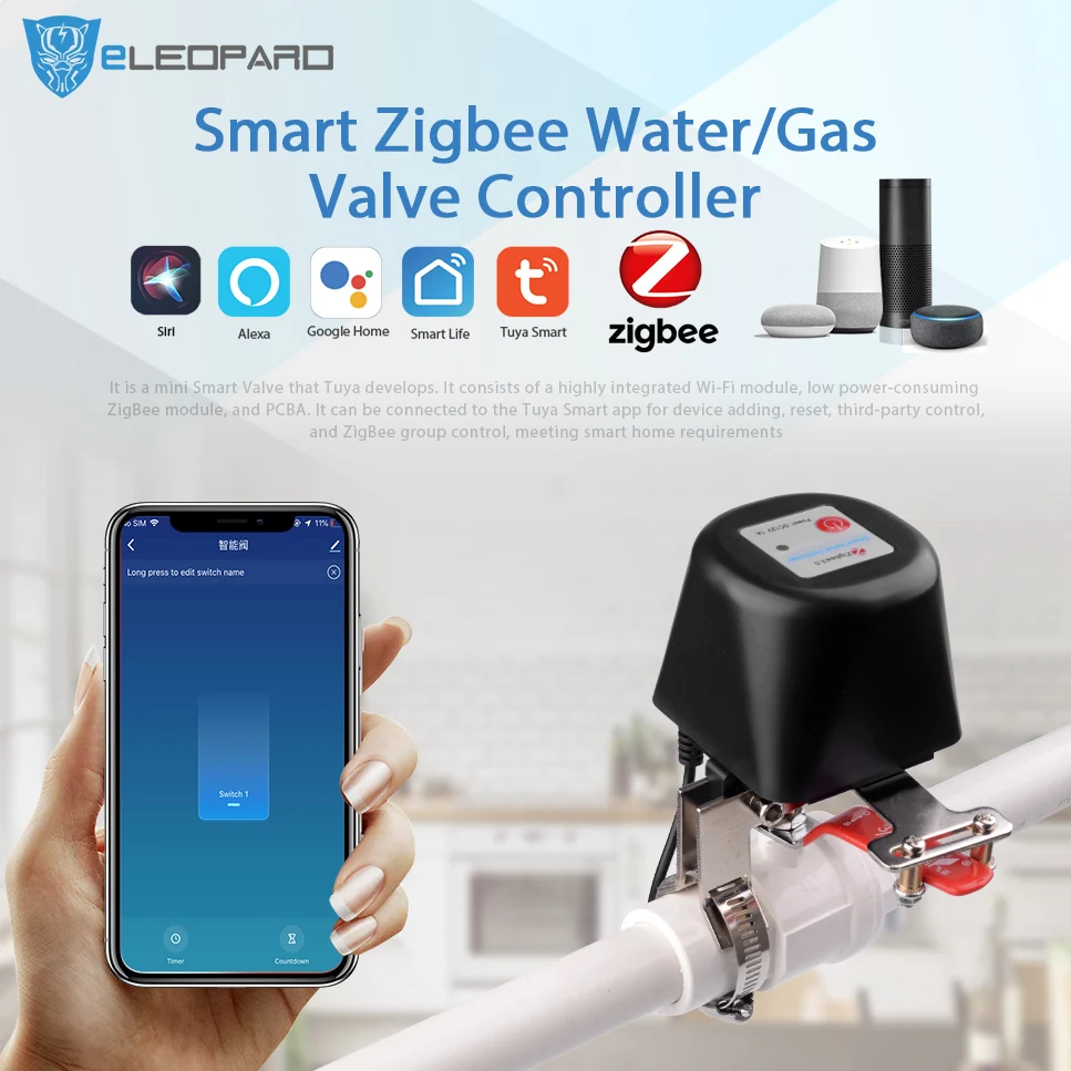 ELEOPARD Zigbee Smart Wireless Control Gas Water Valve Life Shut OFF Controller |