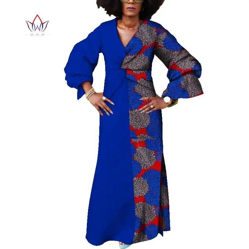 

African Dresses for women Dashiki Elegant Long Dresses for Lady Bazin Riche V-neck Party Dress African Clothing WY3859