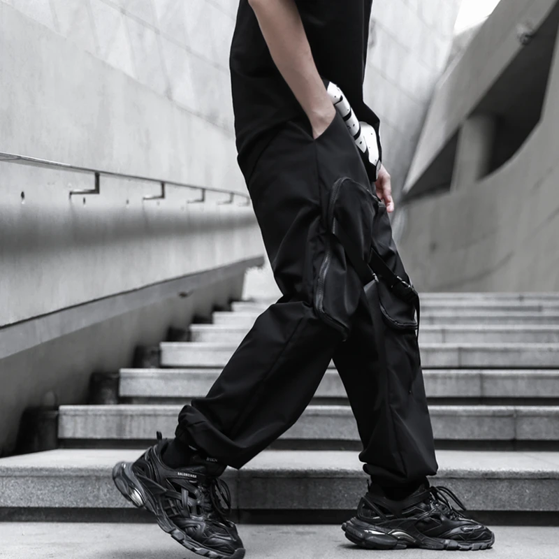 Мужские свободные шаровары с несколькими карманами повседневные Черные