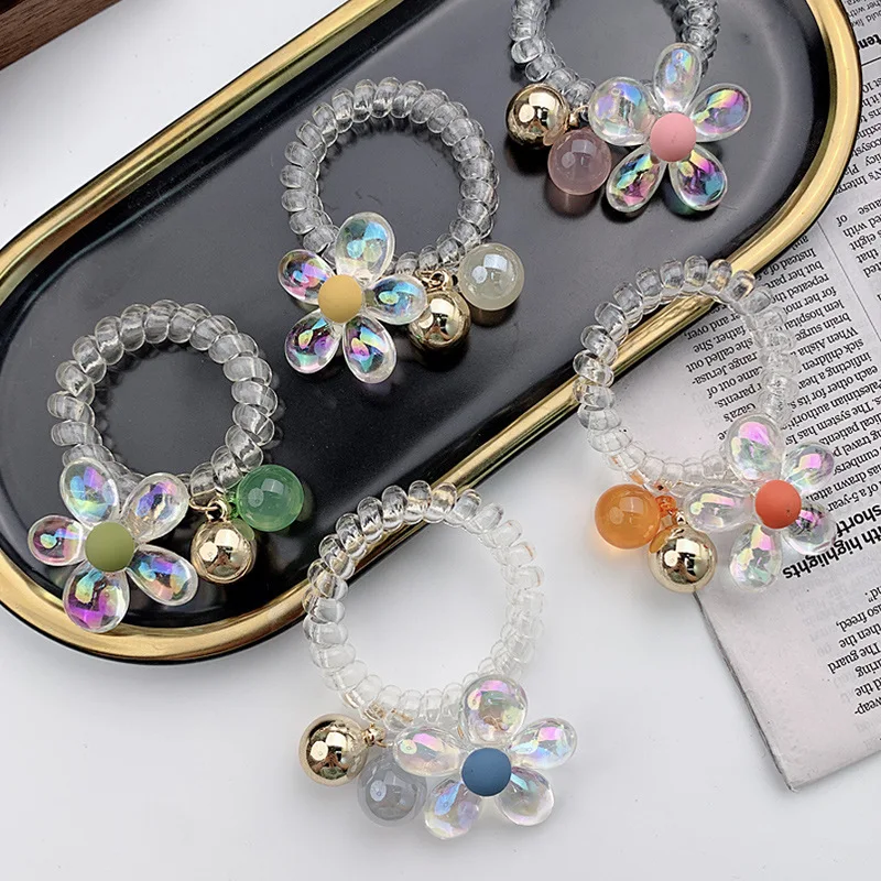 

New Fashion Candy Color Flower Phone Line Transparent Wild Hair Tie Girls Women Elastic Hair Band Hair Accessories Headwear