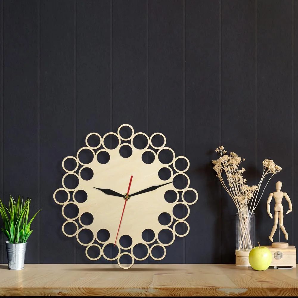 Пузырь Дизайн абстрактные круги деревянные настенные часы Стиль минималистский