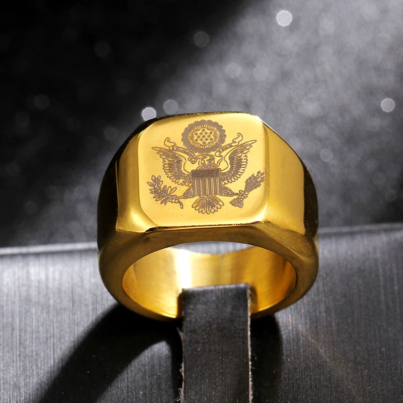Мангопиентационное кольцо с эмблемой титановое из нержавеющей стали байкерское