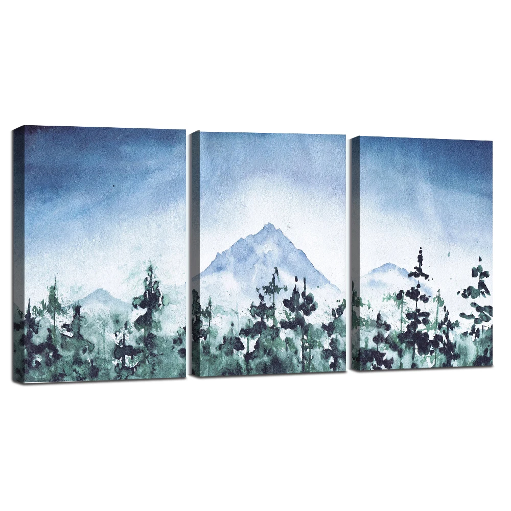 

Mountain Watercolor Painting Framed Set of 3 Prints Canvas Wall Art Scandinavian Wall Poster Mountain Painting Ready To Hang Art