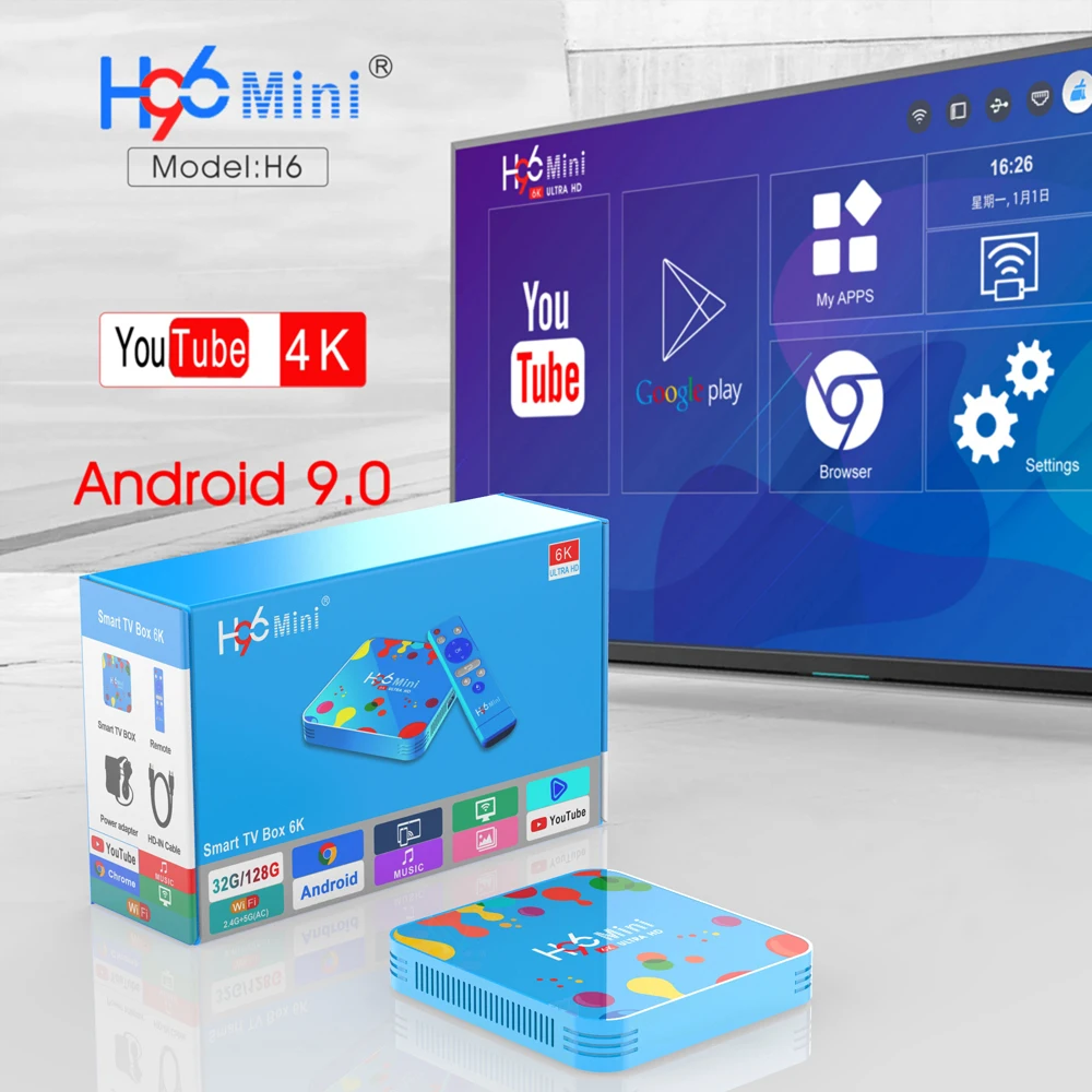 H96 мини H6 ТВ коробка Android 9 0 Allwinner 4 ядра BT4.0 Смарт WI-FI 2 4G/5G г 32 г/4 128 RJ45 USB3.0 |