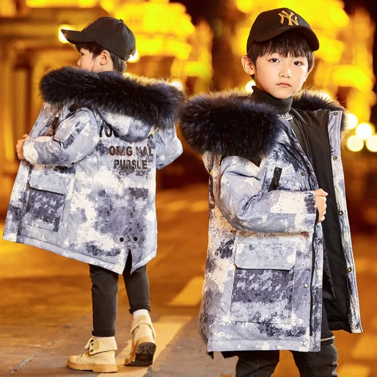 Зимние детские пуховики камуфляжный стиль для мальчиков парка подростков с