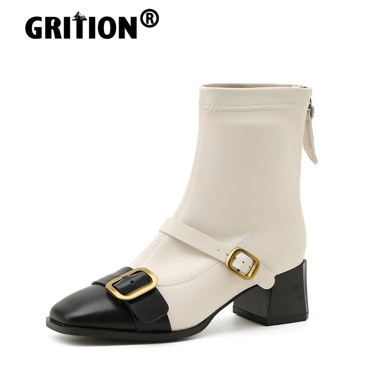 

GRITION Women Boots With Plush Winter Fashion Winter Short Tube Boots Comfortable Heighten Thick Heel Shoes 2021 New Mixed Color