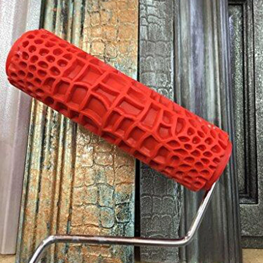 

7 Inch 3D Labor Saving Home Construction Tool DIY Rubber Painting Manual With Handle Wall Decoration Knurled Embossing Roller