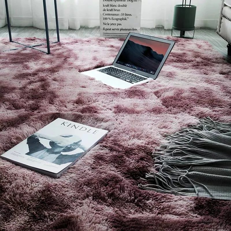 

European long hair bedroom carpet bay window bedside mat washable blanket Gradient color living room rug Gray Blue White Gift