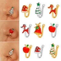 fashion nose ring charm enamel christmas hat bell deer tree nose ring women fake piercing clip on nose ear rings body jewelry
