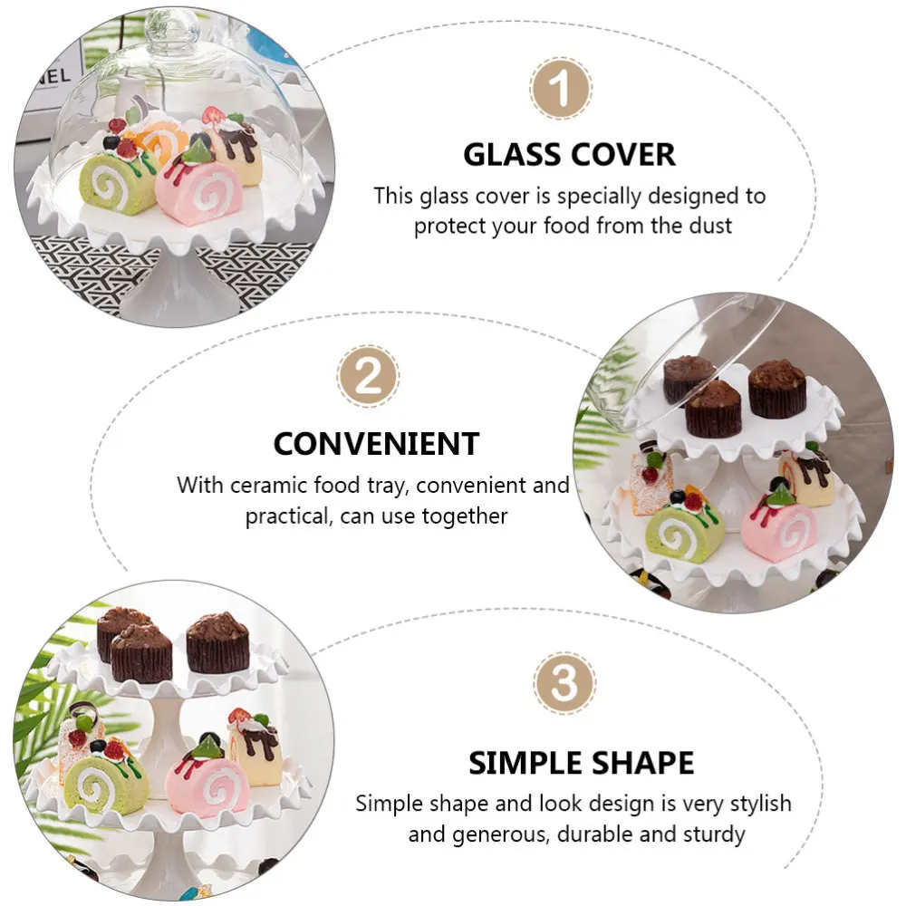 

1 Set Food Preservation Cover Cake Plate Free-lead Glass Cake Cover Kit (White)