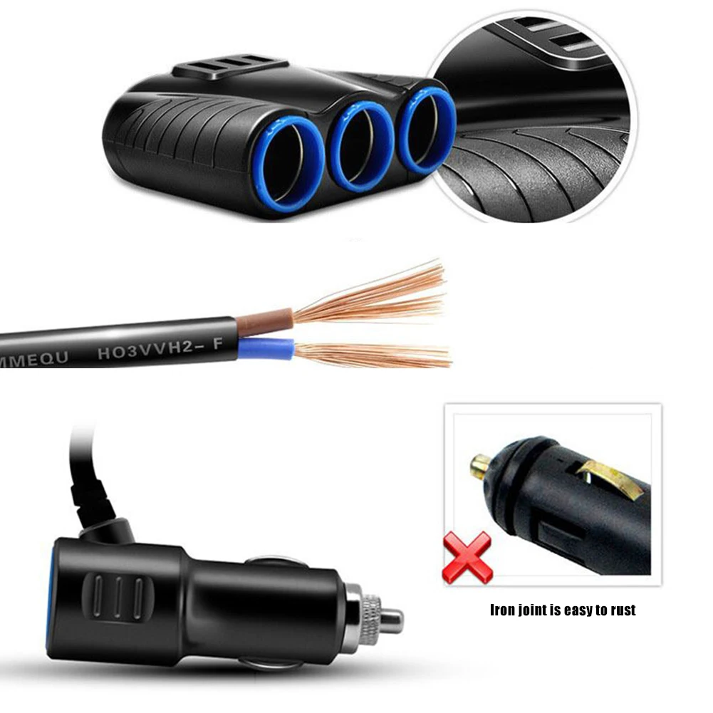 3 сторонний Разветвитель Прикуривателя 5 в USB зарядное устройство адаптер питания