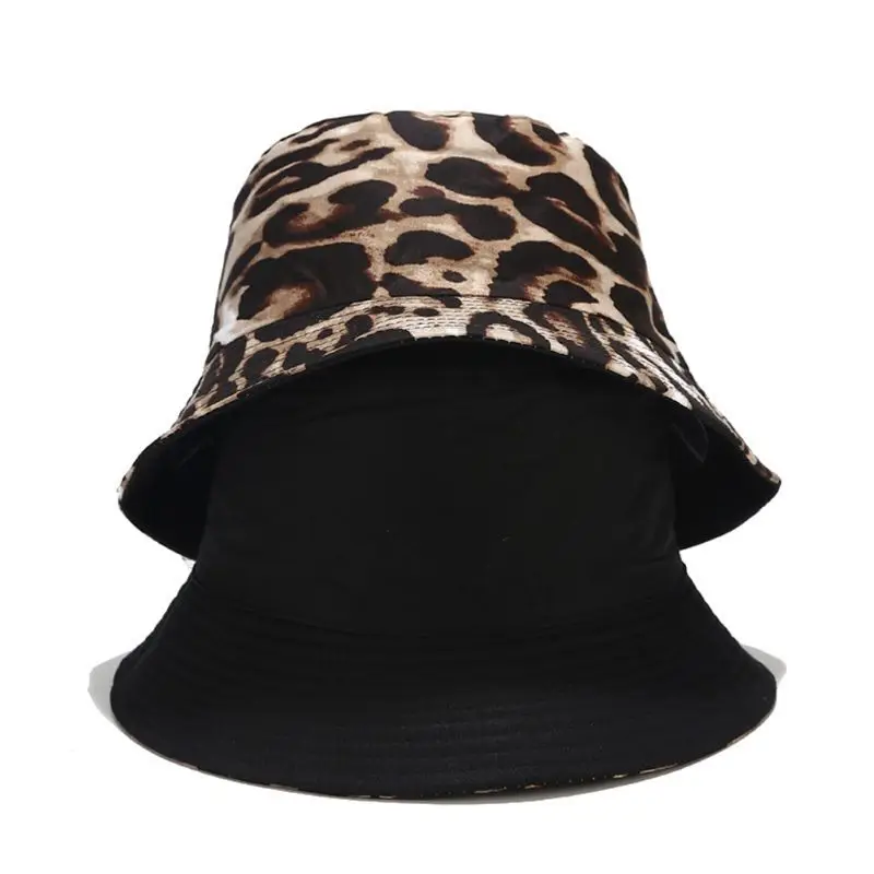 

2020 Unisex Bohemian Leopard Print Bucket Hat Reversible Outdoor Panama Fisherman Cap