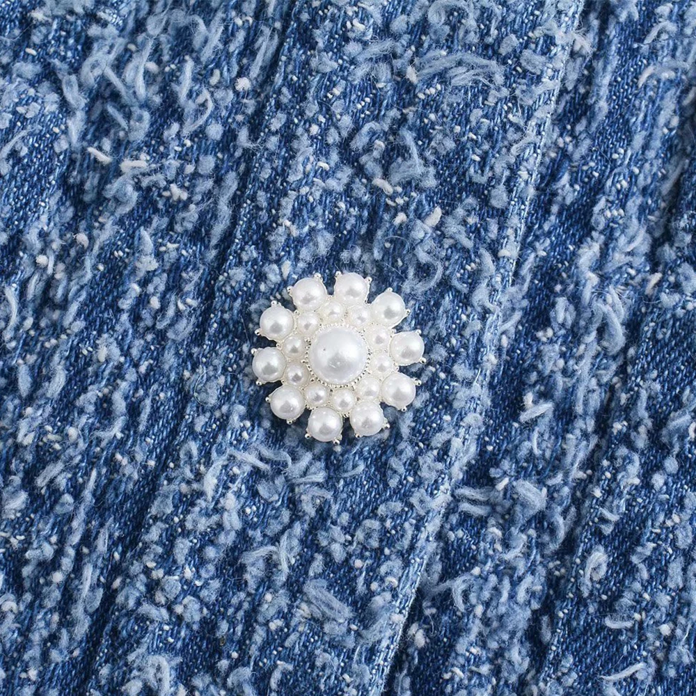 

2021 spring and Autumn New Blue Women's pocket small fragrance button fashion casual A-type thin skirt short skirt