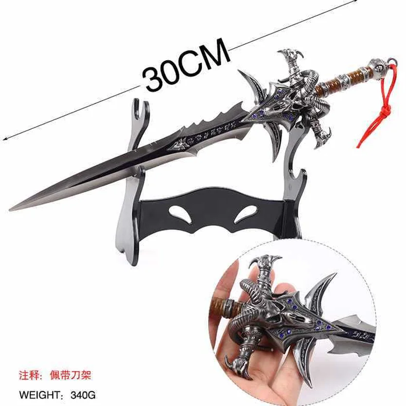 30 см высокое качество сплав меч инкрустированный синим бриллиантом WOW Lich King Arthas