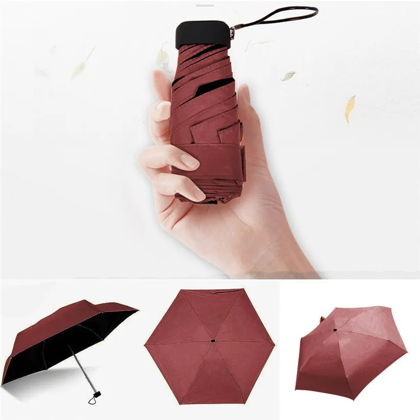 Transer 9color Flat Lightweight Sunny Rainy Five-Folding Umbrella Foldable Suncreen Mini Umbrellas 9905