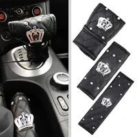 high quality plush diamond crown car safety seat belt cover shoulder pad hand brake gear shifter cover auto interior accessories