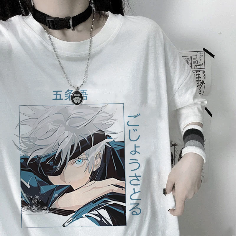 

Jujutsu Kaisen Anime Gojo Satoru Print T-Shirt Women Casual Brand Top 2021 Summer Short Sleeve Loose Soft Womens Tshirt