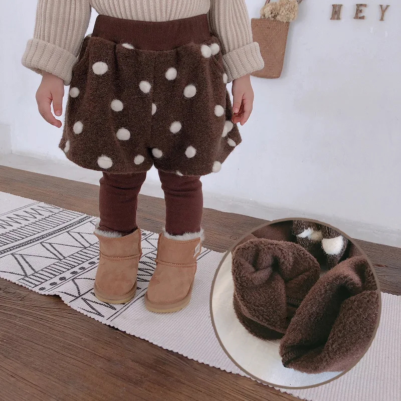 Зимние милые шаровары для девочек с флисом Плотные леггинсы Детские лоскутные