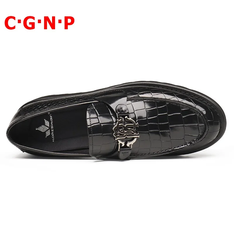 

CGNP Luxury Black Patent Leather Loafers Thick Soles Slip On Men Casual Shoes Designer Dress Shoes Male Party And Prom Shoes