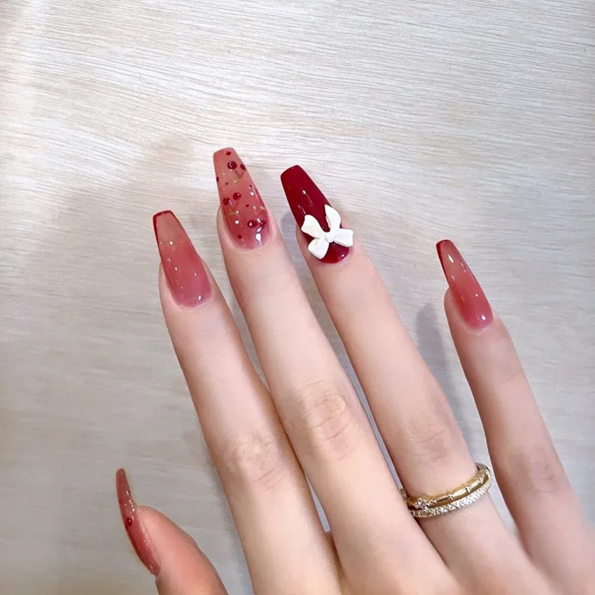 

24pcs/box Professional Fake Nails with Glue Butterfly Designs Coffin Full Acrylic Press on Fake Nail Long Salon Supplies Tools