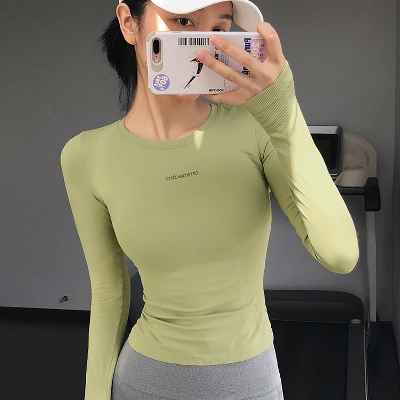

Long Sleeve Gym Yoga Sports Crop Top Women's Seamless T-shirt Fitness Woman Sport Tshirt Workout Gym Tops For Women Sportswear