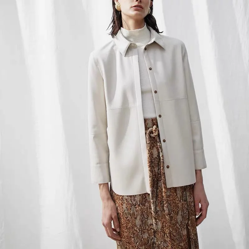 

high end handsome casual leather coat coat leather shirt female minority top