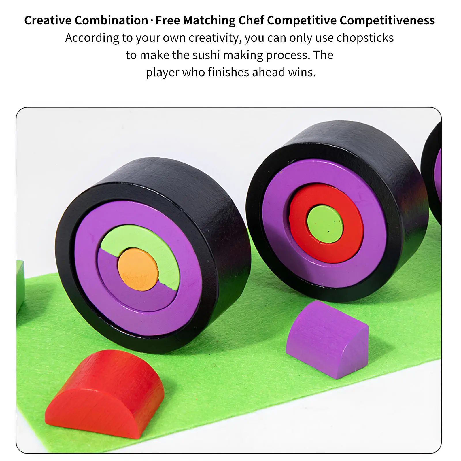 

Children Educational Color Perception Fun Toy Kids Wooden Colorful With 22 Cards Simulation Pretend Playing Cooking Sushi Set